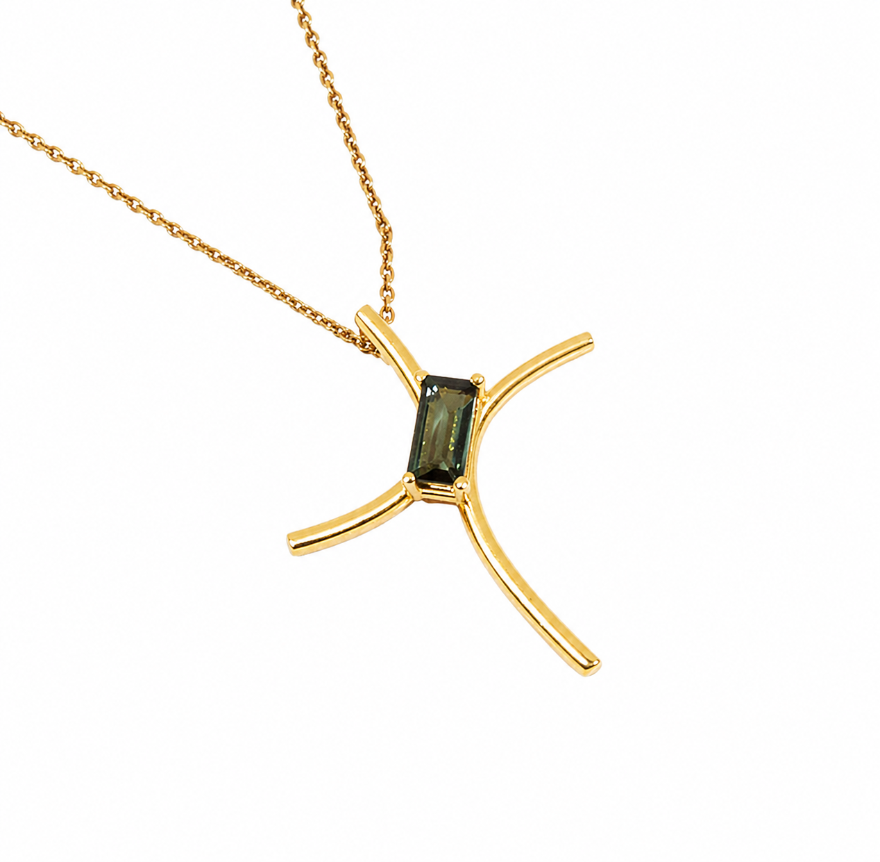 Baptism Cross Curved with  Baguette Tourmaline