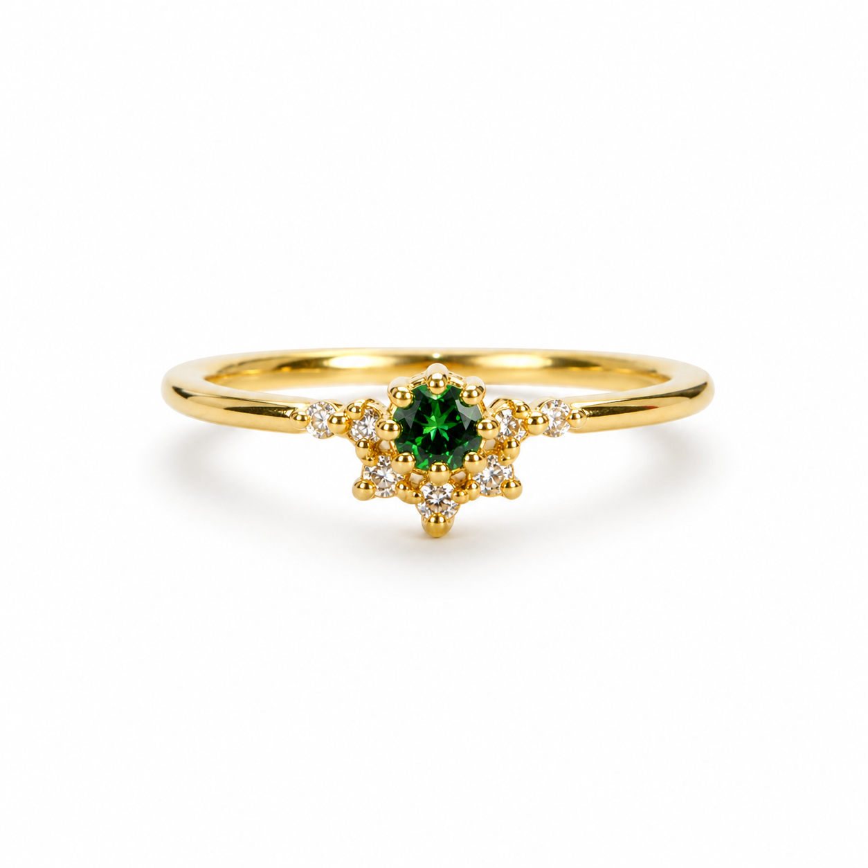 Tsavorite with Diamonds Solitaire Ring