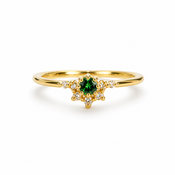 Tsavorite with Diamonds Solitaire Ring