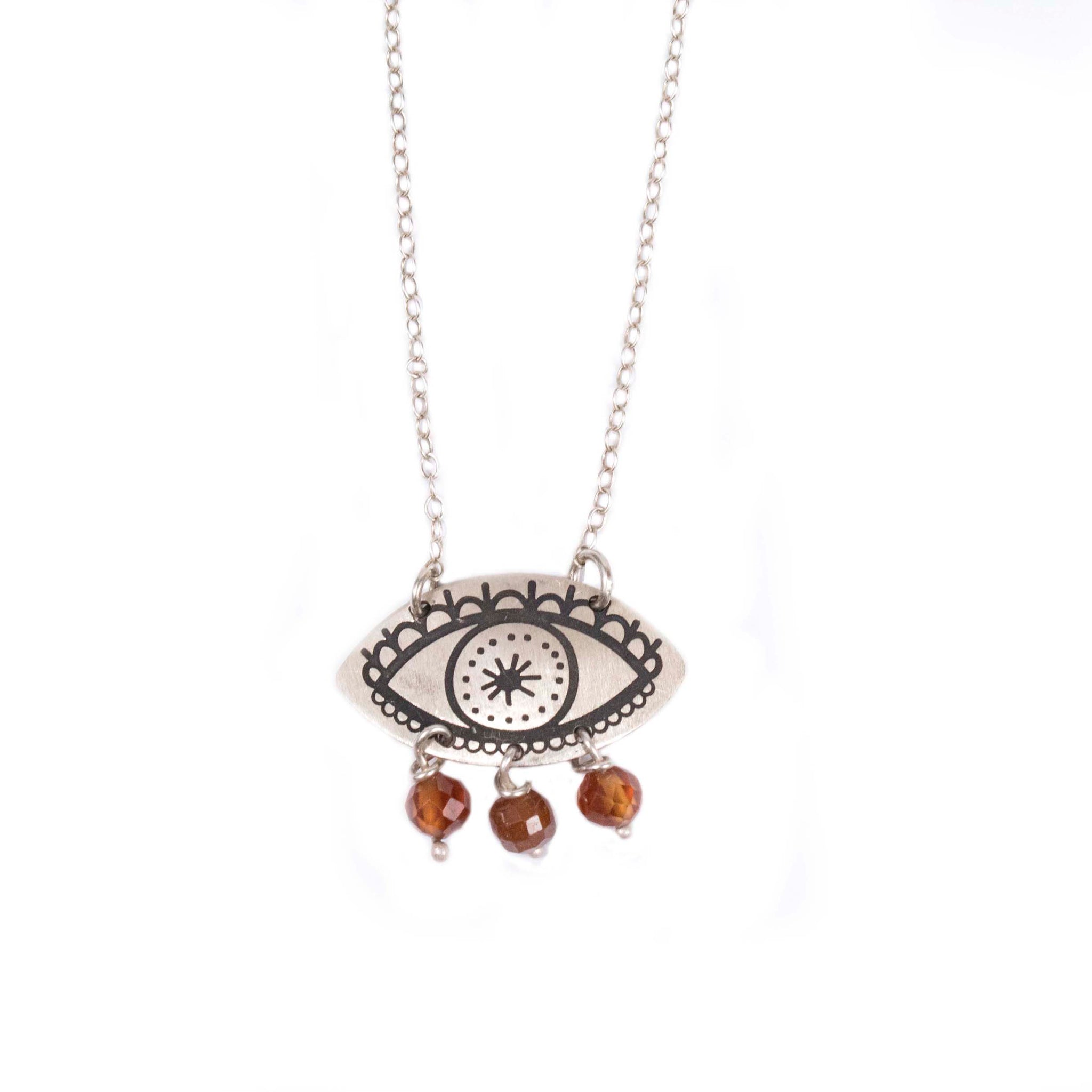 Fylaxto Evil-Eye Necklace with Garnet Spessartine Beads