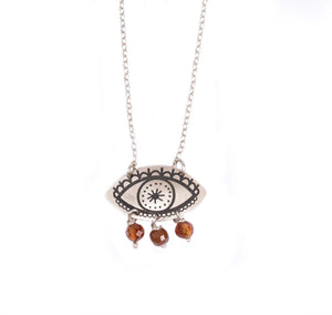 Fylaxto Evil-Eye Necklace with Garnet Spessartine Beads
