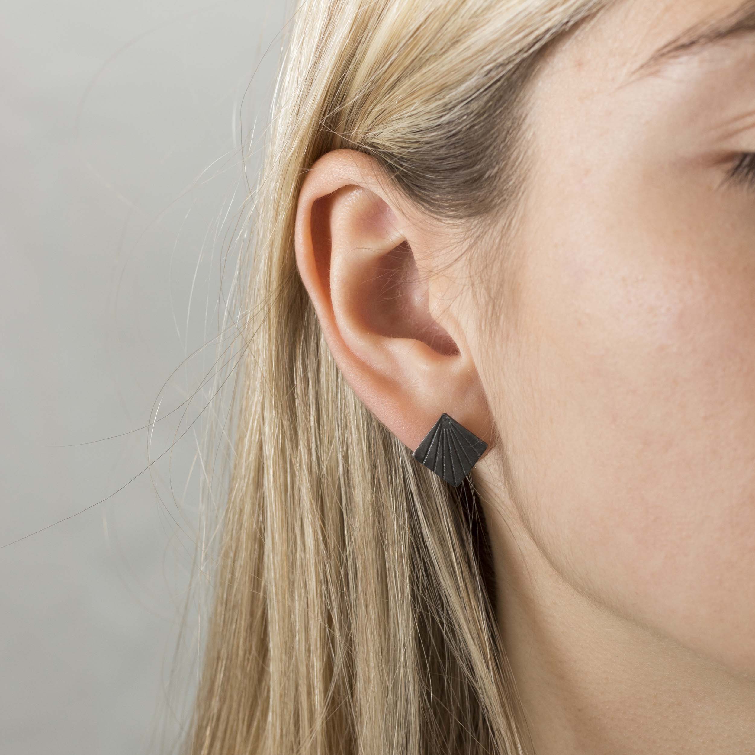 Retro Lotus Minimal Stud Rectangle Engraved Earrings