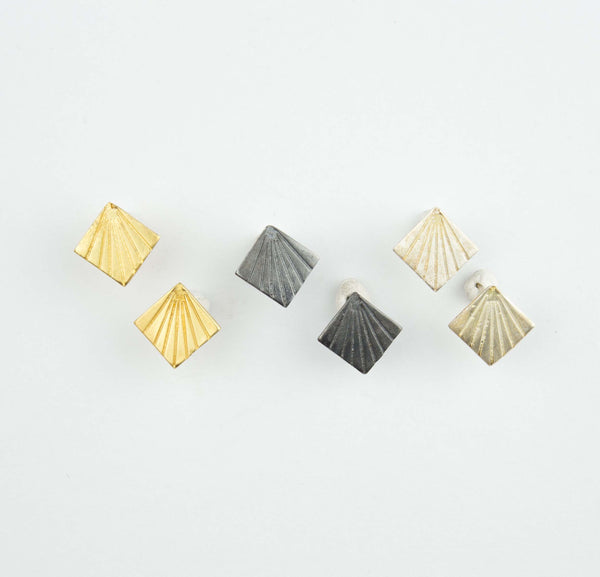 Retro Lotus Minimal Stud Rectangle Engraved Earrings