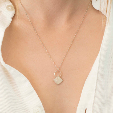 Retro Lotus Rectangle in a Circle Necklace