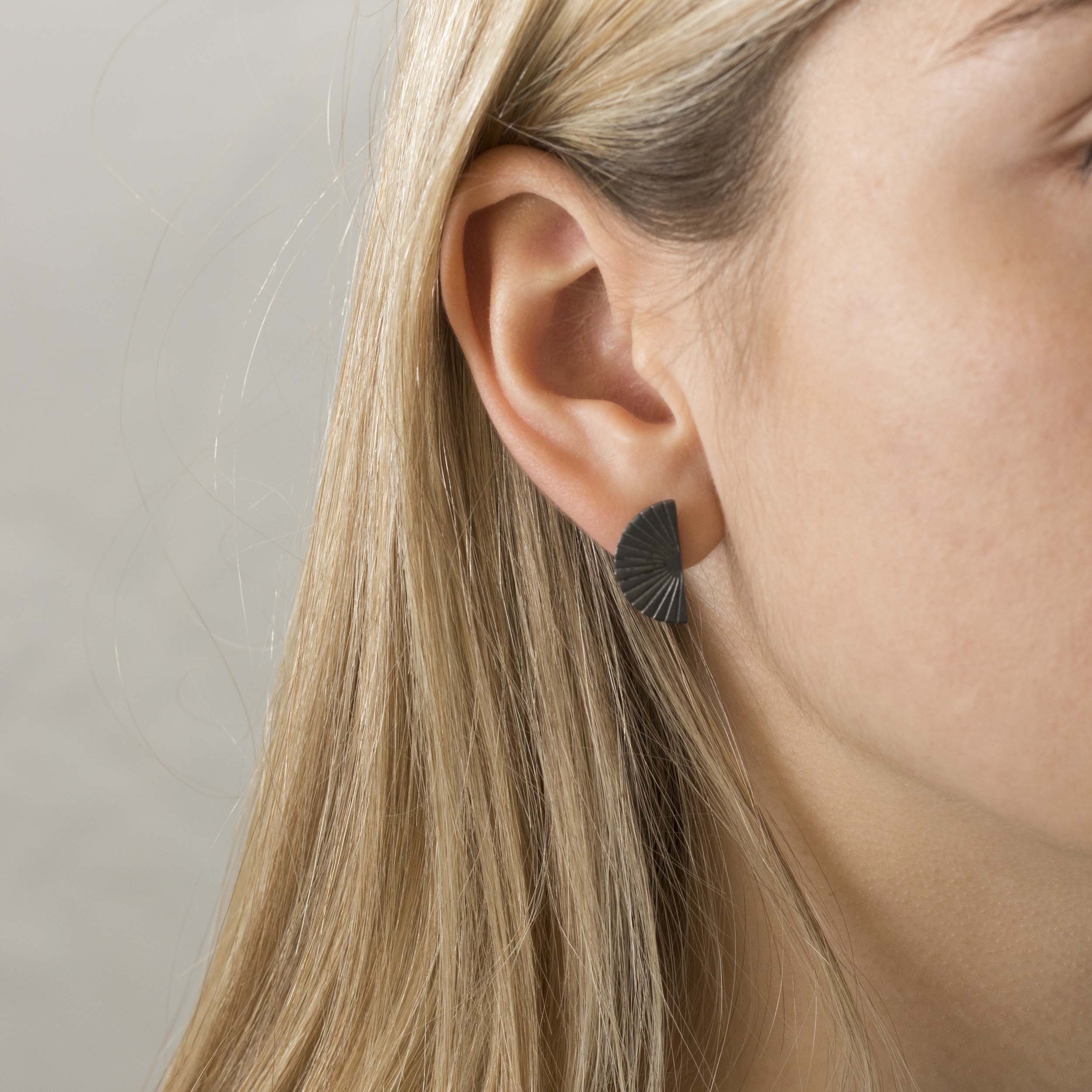 Retro Lotus Semi-Circle  Stud Earrings