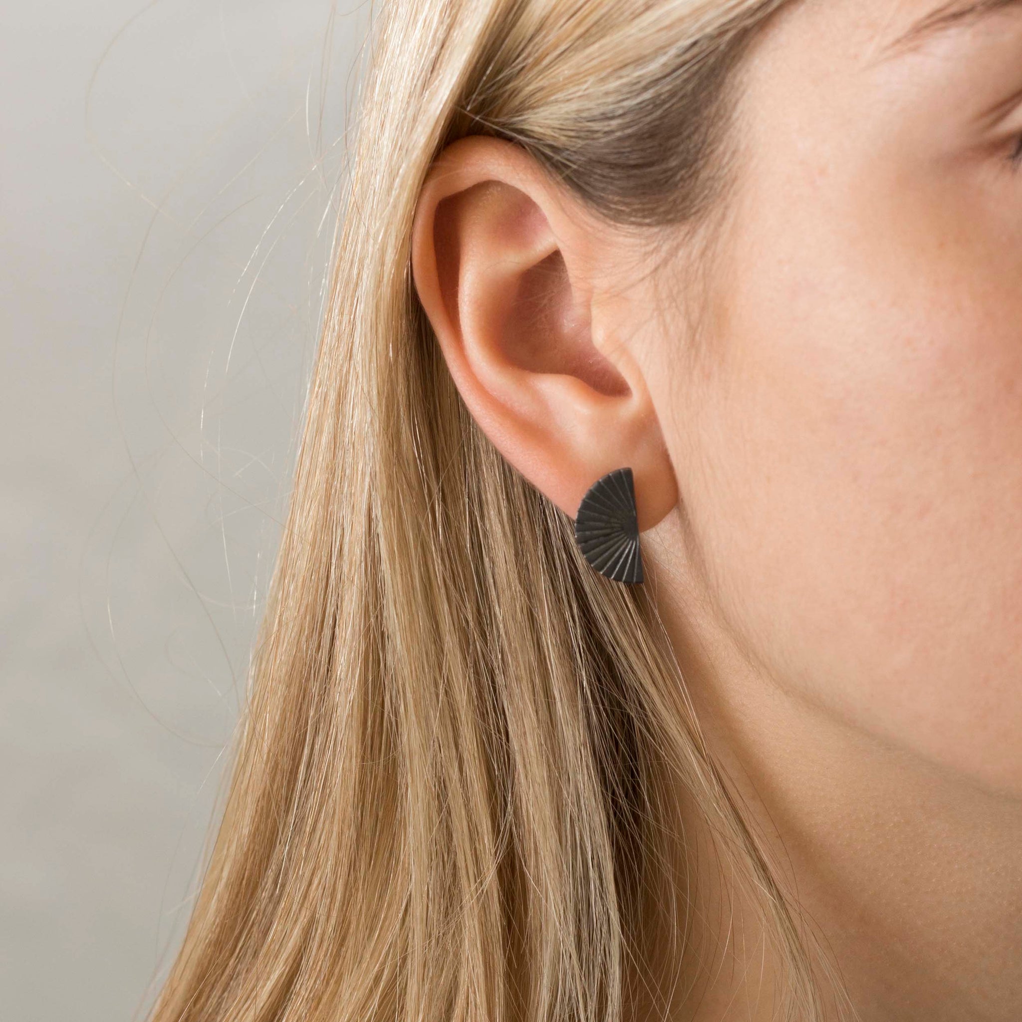 Retro Lotus Semi-Circle  Stud Earrings