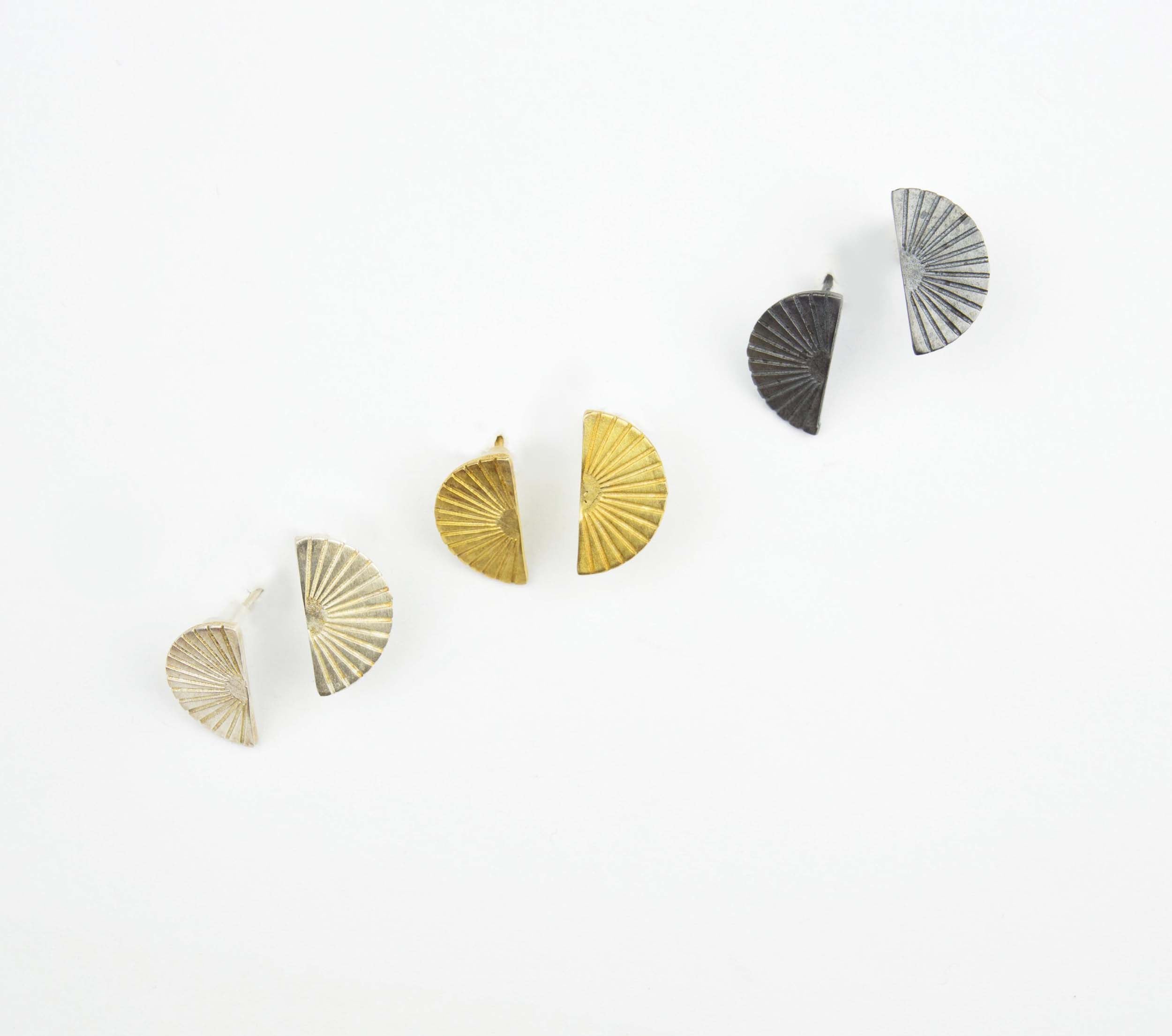 Retro Lotus Semi-Circle  Stud Earrings