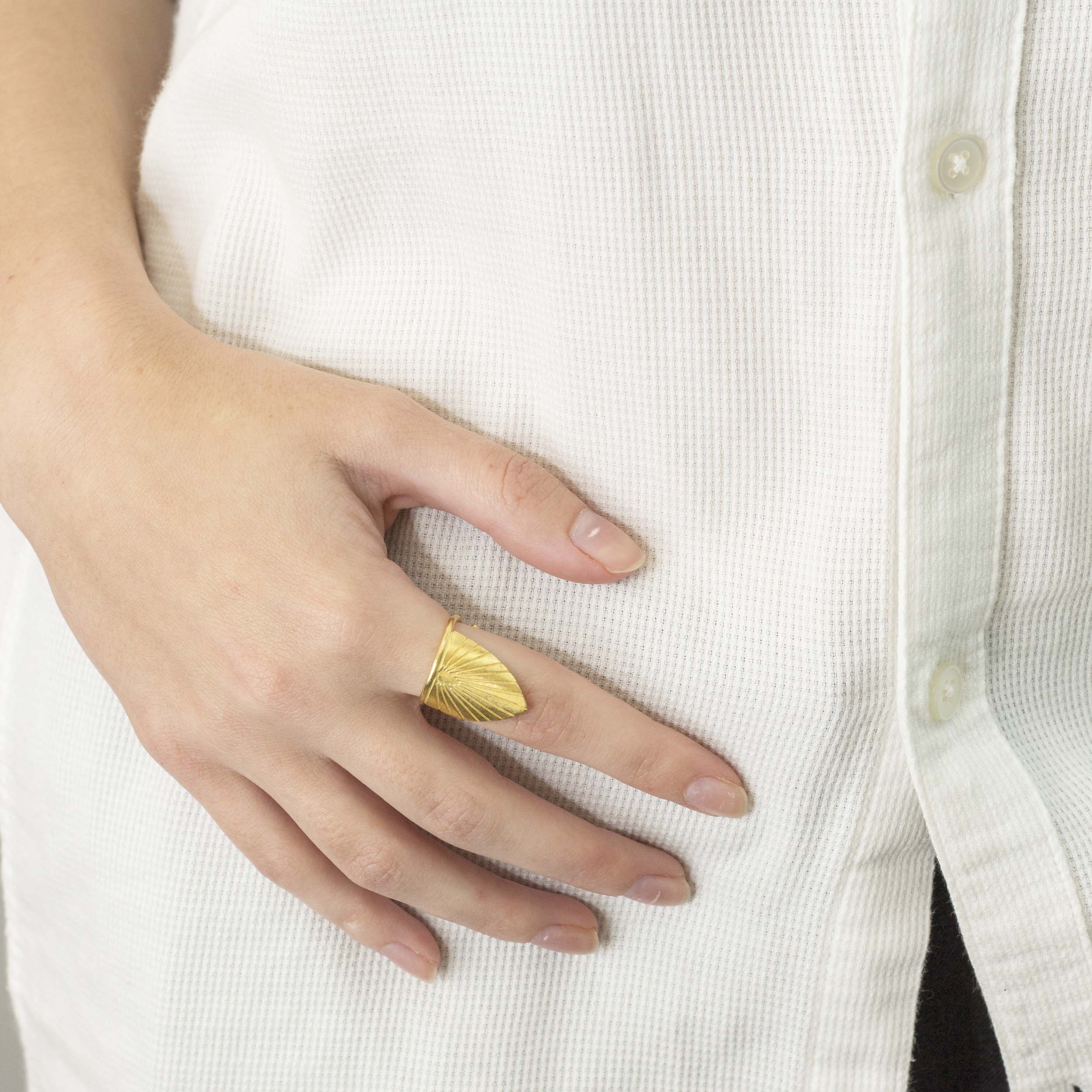 Retro Lotus Sunrise Edgy Triangle Ring