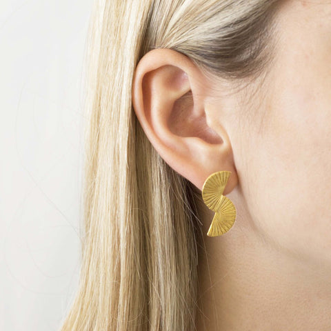 Retro Lotus Joined Semi-Circles Earrings