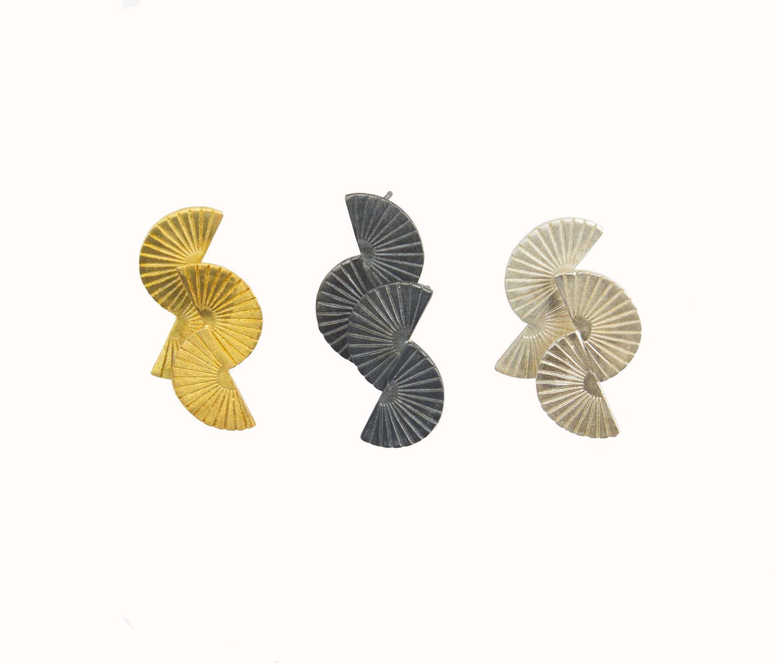 Retro Lotus Joined Semi-Circles Earrings