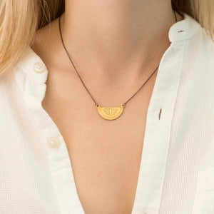 Retro Lotus Semi-Circle Engraved Lotus Necklace