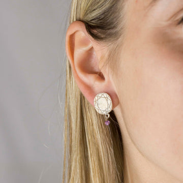 Super Cuts The Oval Oxidized Silver Stud Earrings with Amethyst Bead