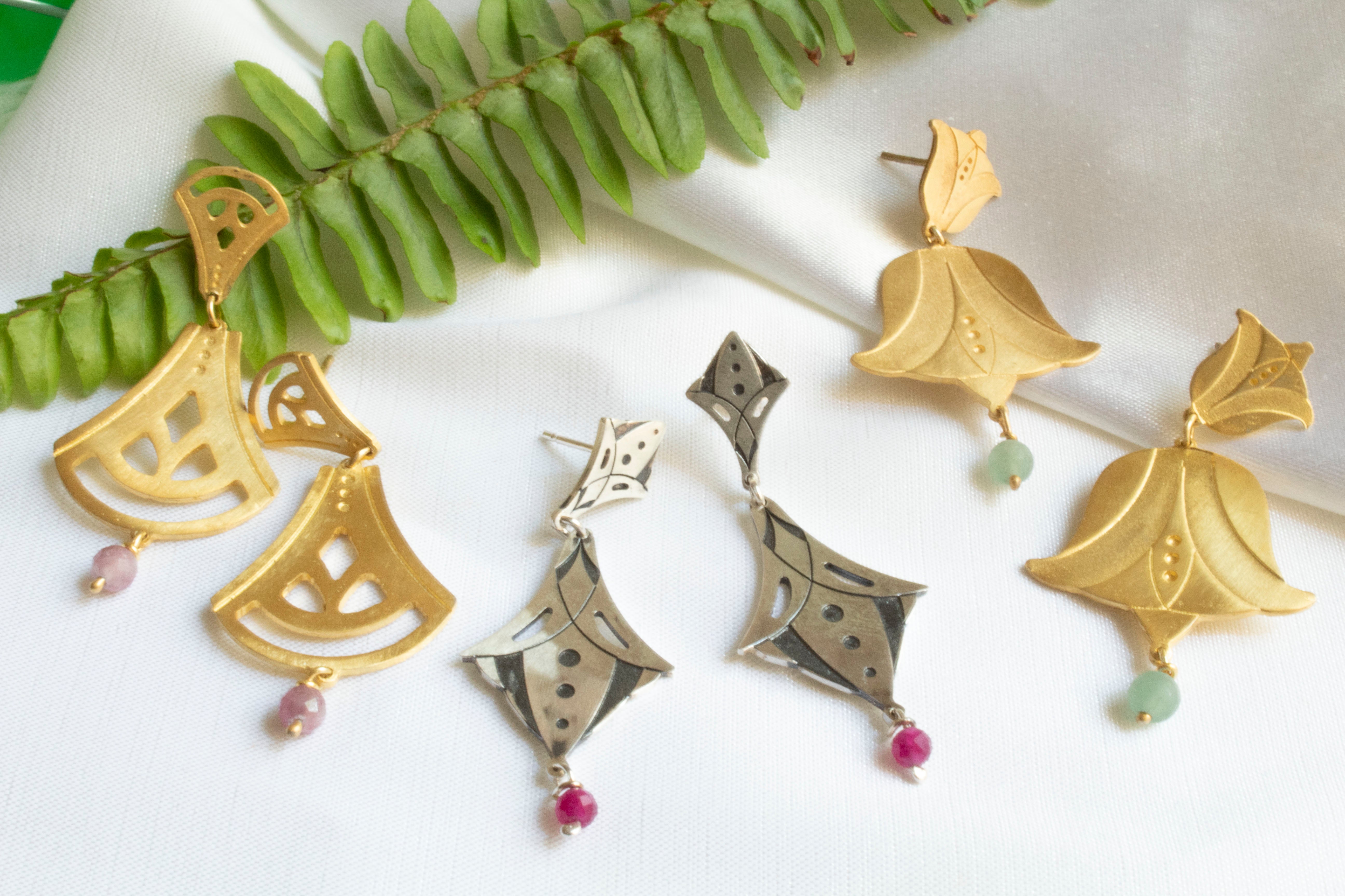 Flowers Big Campanula  With Rhodochrosite Bead Earrings