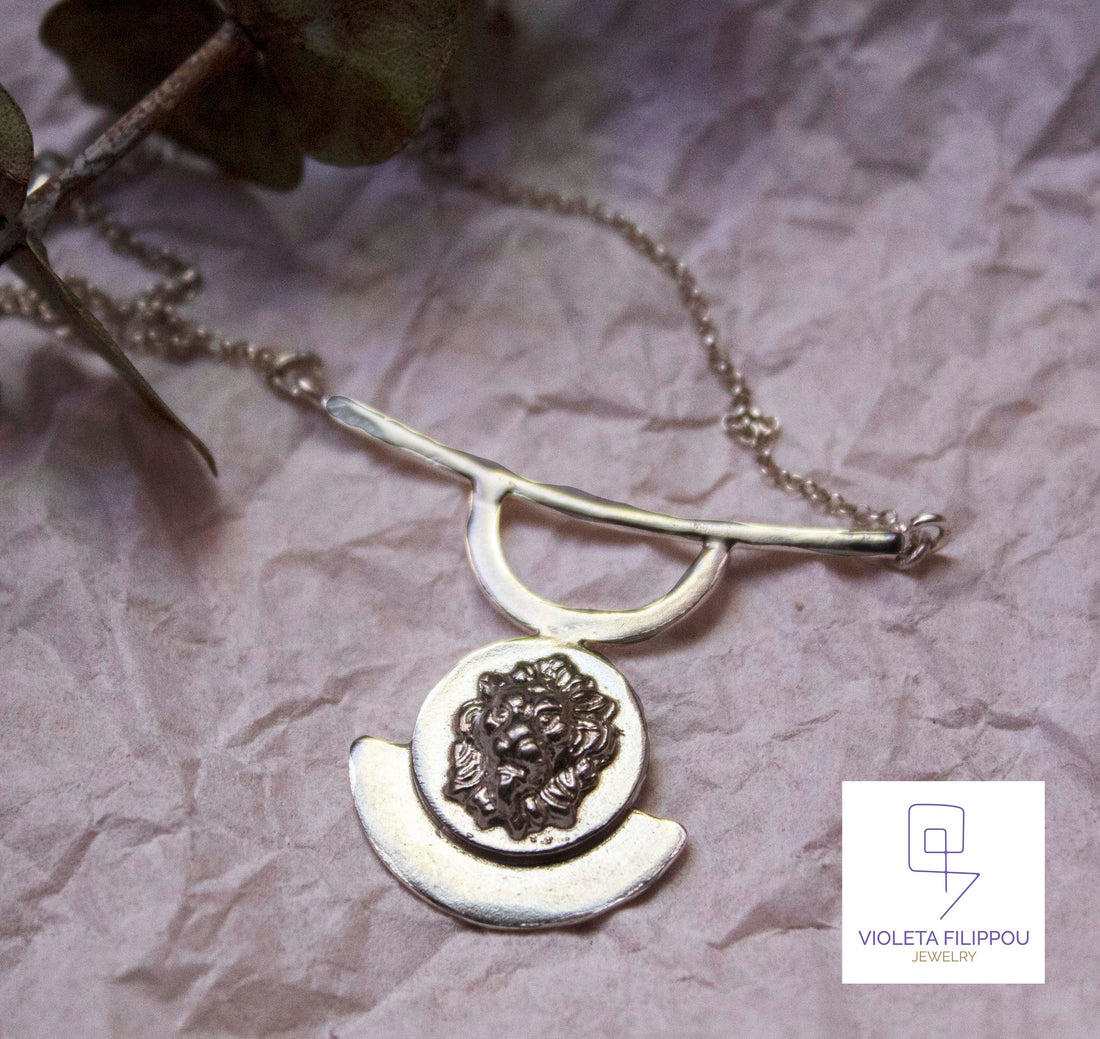 asimenio geometriko kolie me liontari