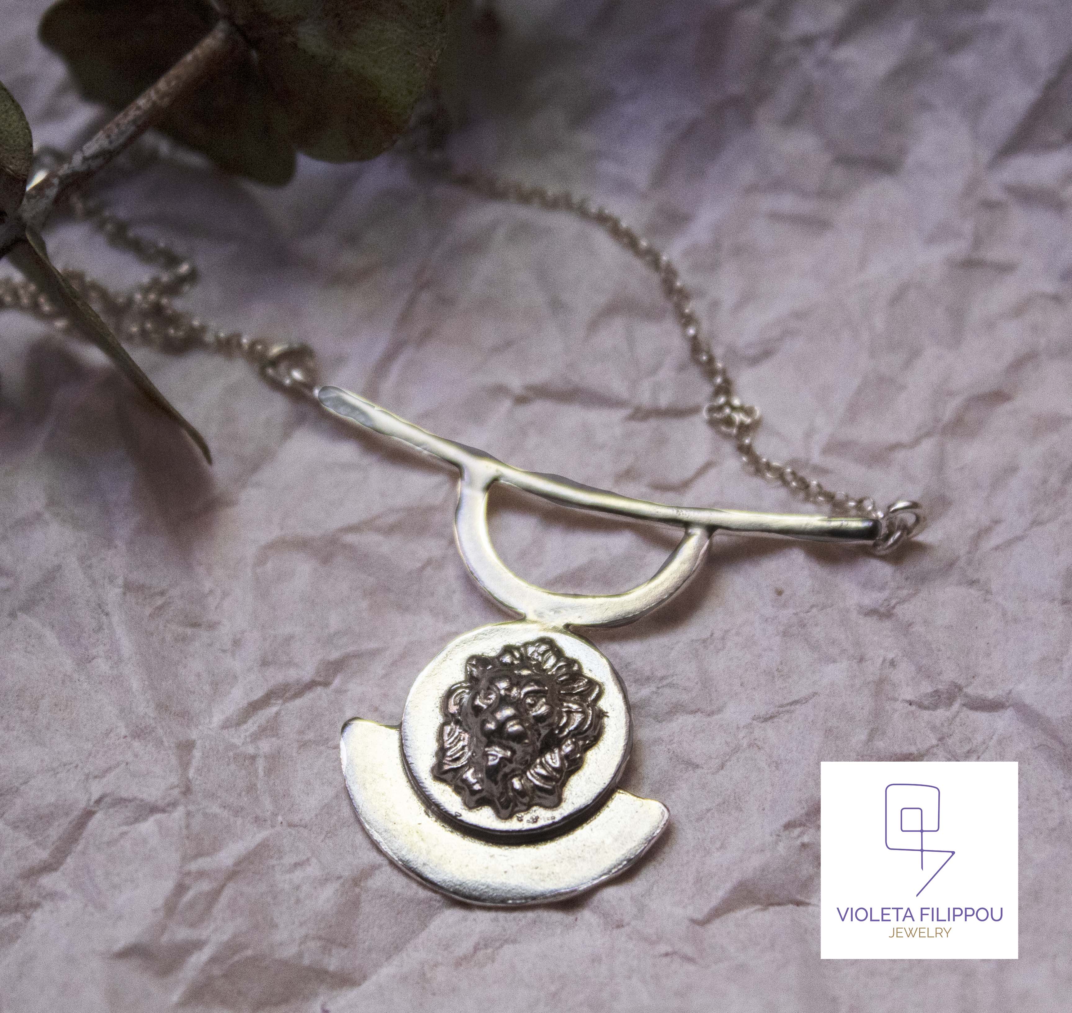 Cycladic Geometric Necklace With Lion