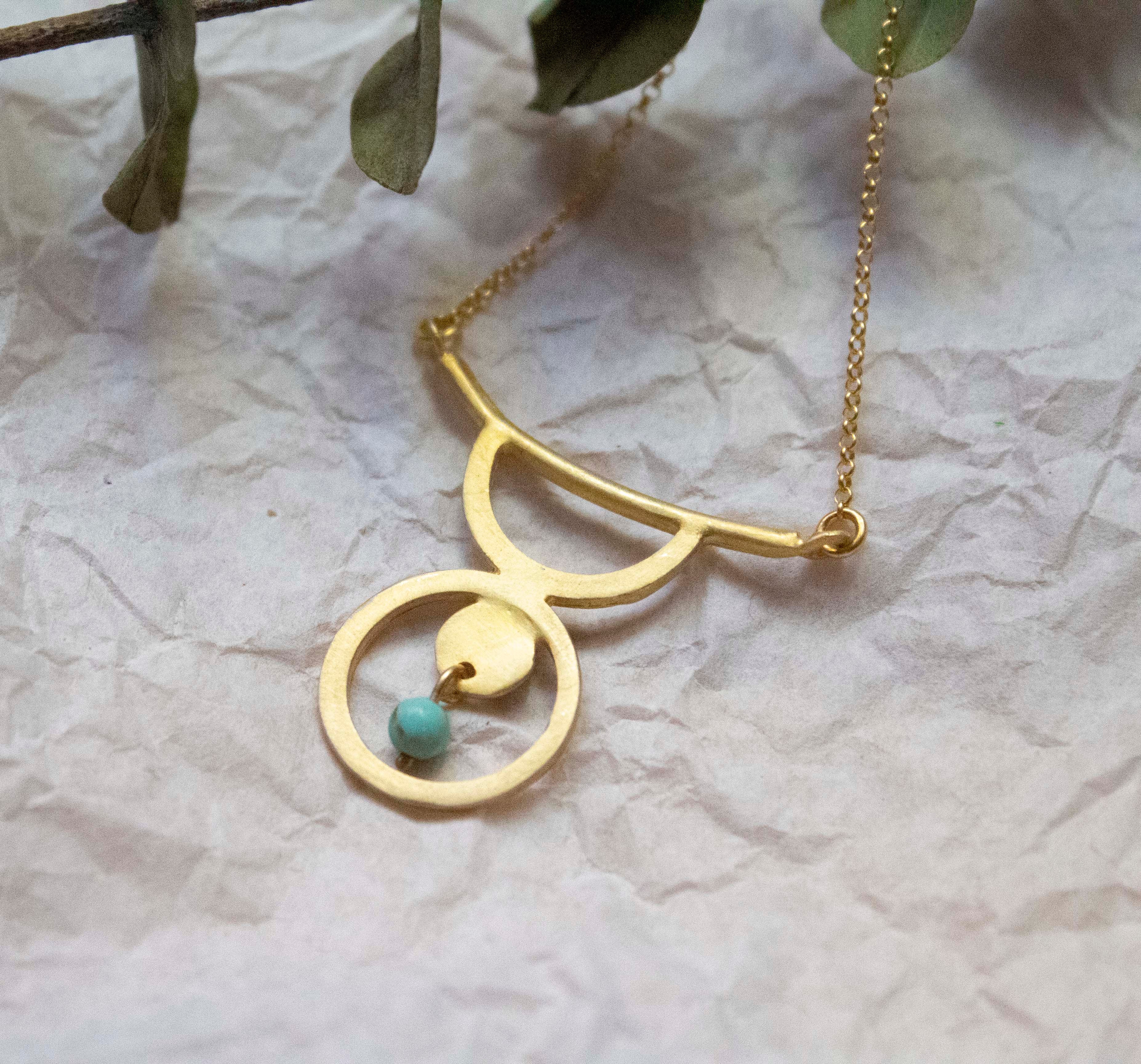 Cycladic Minimal Taurus Head And Turquoise bead Necklace