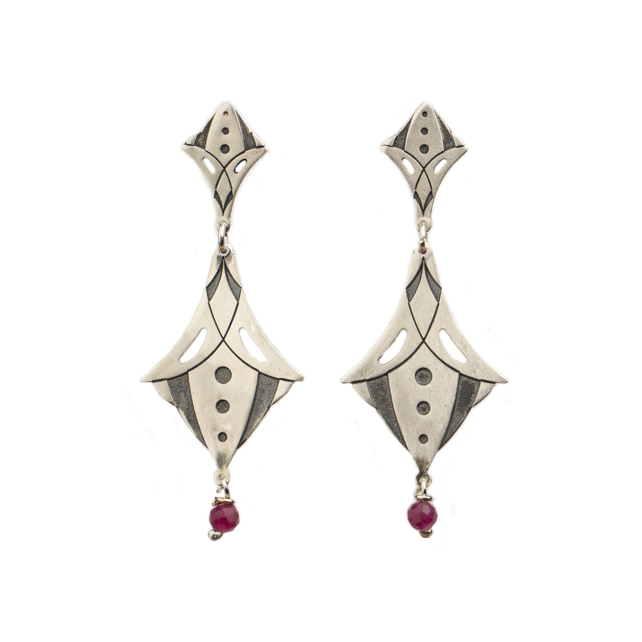 Flowers Big  Lilliums With Ruby Bead Earrings