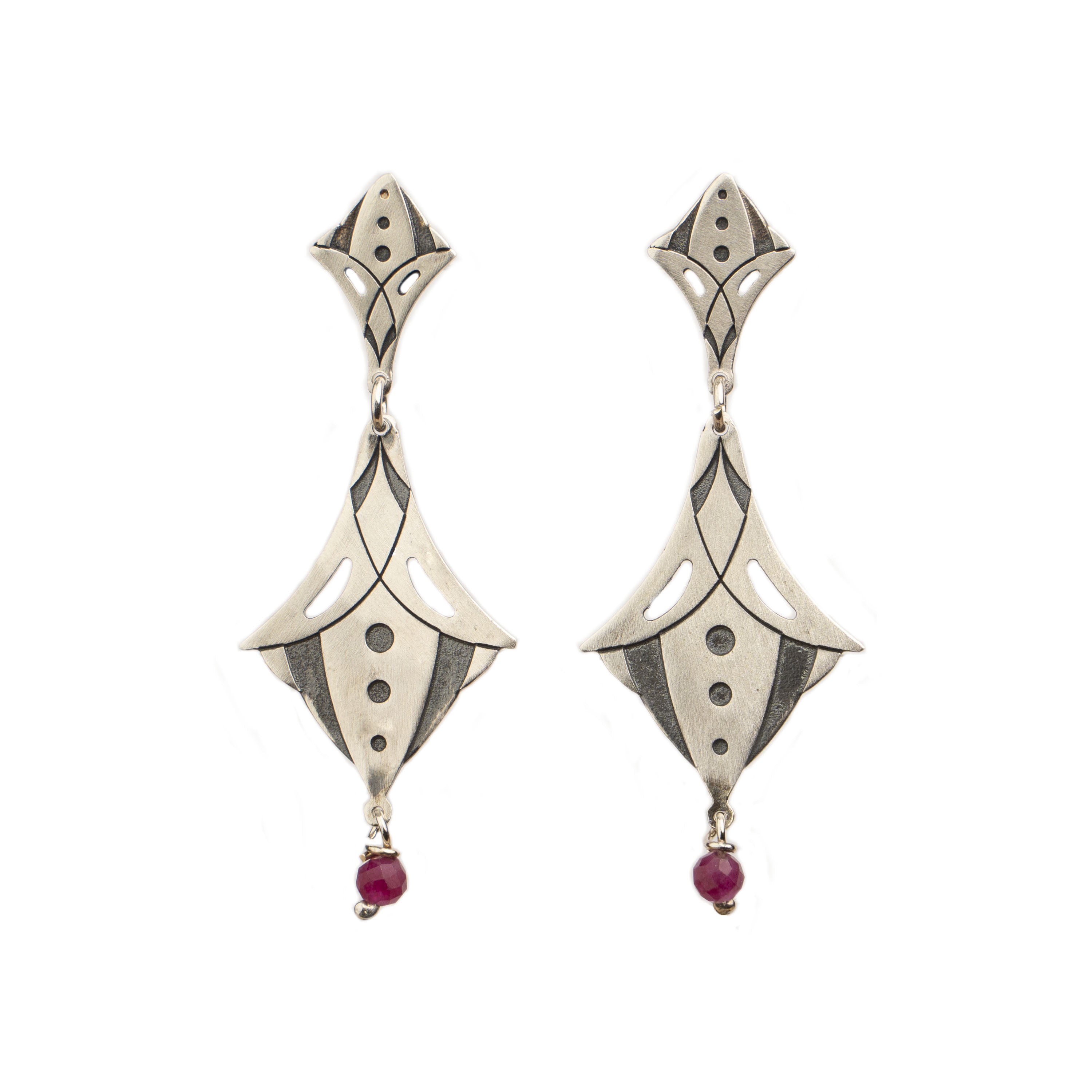 Flowers Big  Lilliums With Ruby Bead Earrings