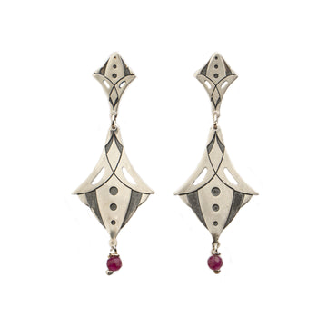 Flowers Big  Lilliums With Ruby Bead Earrings