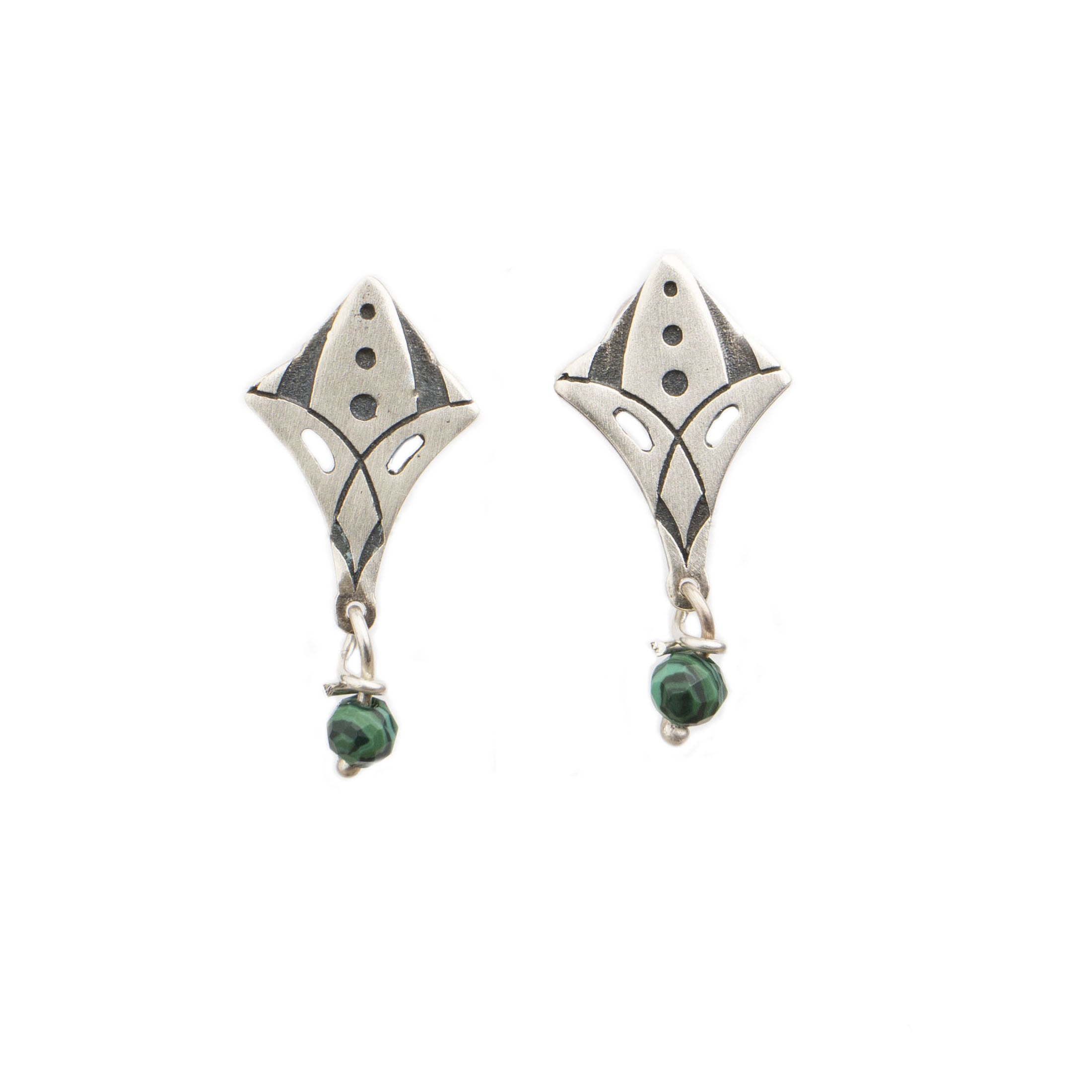 Flowers Small Llillium With Malachite Stud Earrings