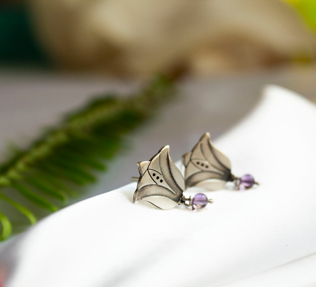 Flowers Small Tulip With Amethyst Stud Earrings