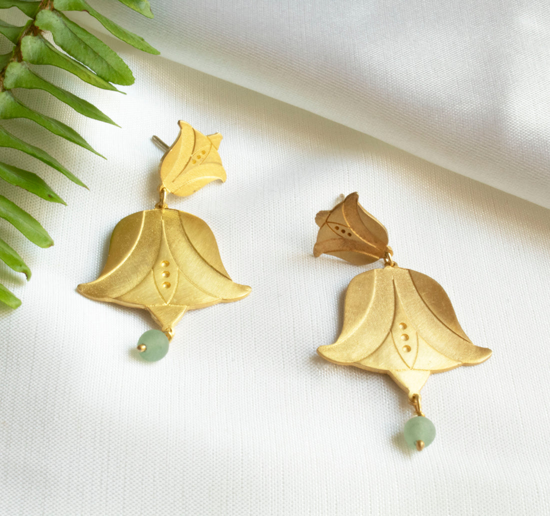 Flowers Big Tulips With Aquamarine Bead Earrings