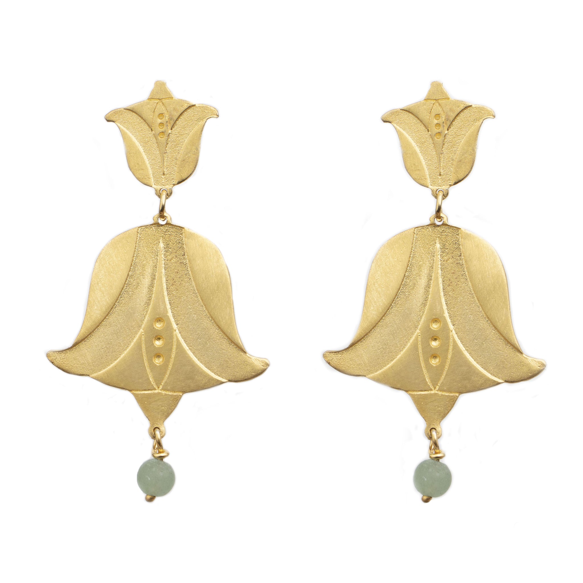 Flowers Big Tulips With Aquamarine Bead Earrings