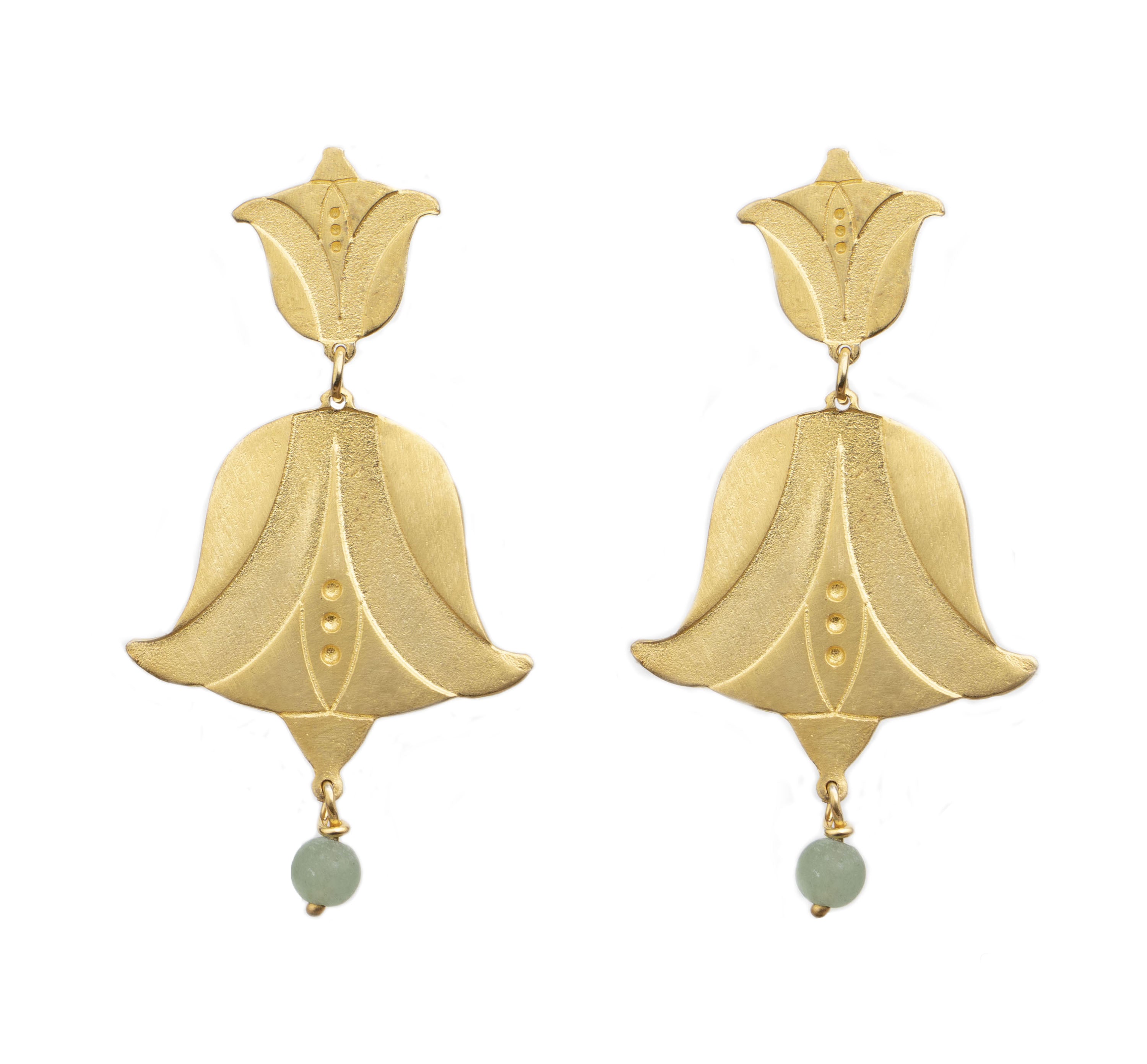 Flowers Big Tulips With Aquamarine Bead Earrings