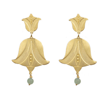 Flowers Big Tulips With Aquamarine Bead Earrings