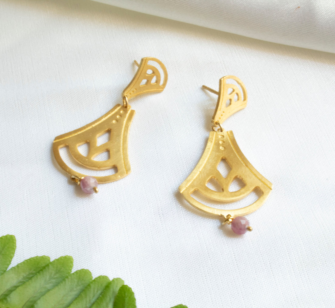 Flowers Big Campanula  With Rhodochrosite Bead Earrings