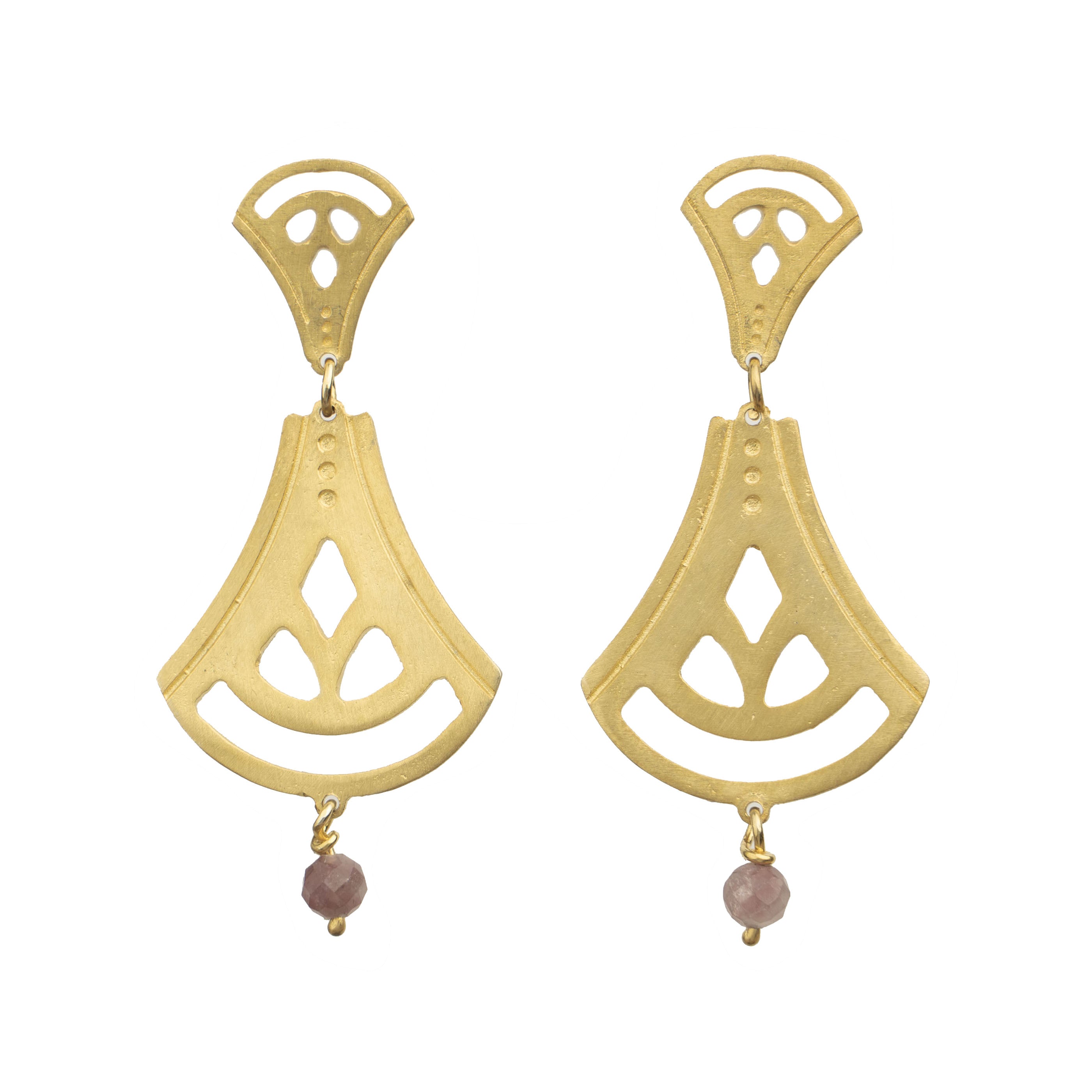 Flowers Big Campanula  With Rhodochrosite Bead Earrings