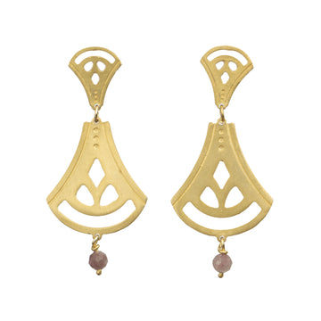 Flowers Big Campanula  With Rhodochrosite Bead Earrings