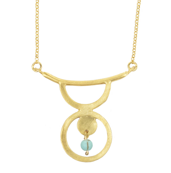 Cycladic Minimal Taurus Head And Turquoise bead Necklace